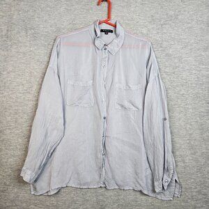 Maven West Women's Light Blue Button Up Long Sleeve Silk oversized blouse Size S
